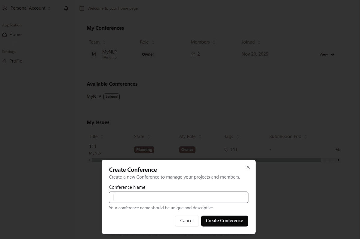 Create Conference Interface