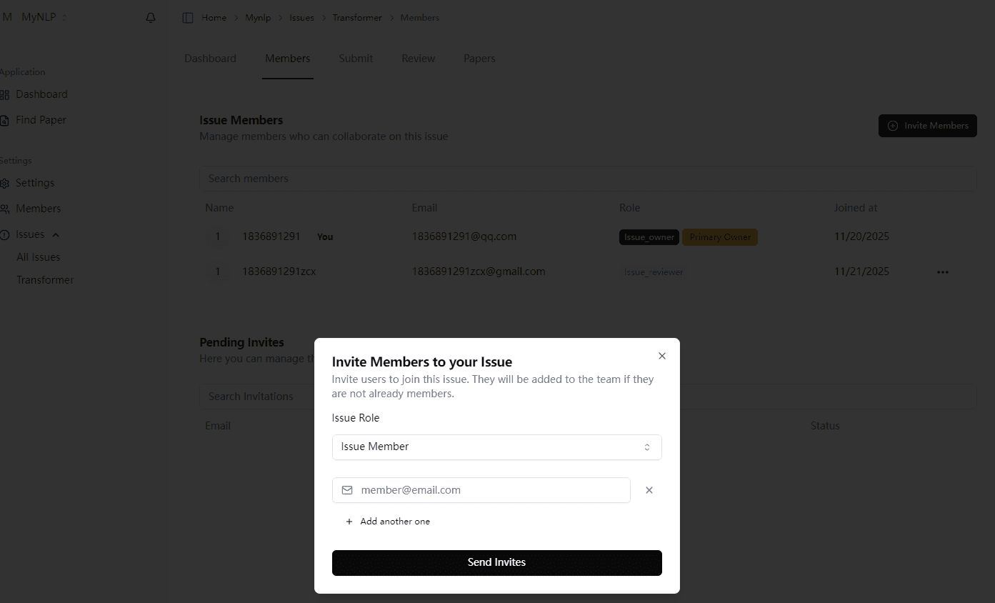 Invite Members Interface