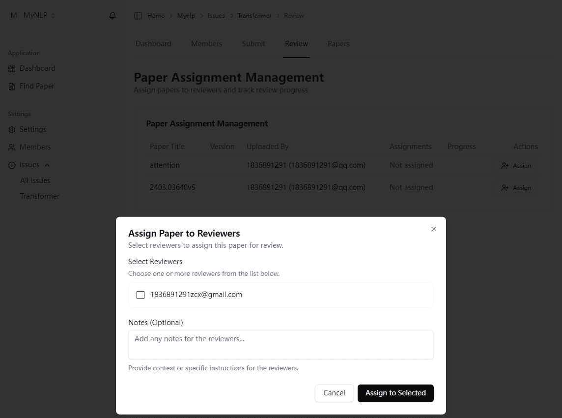 Assign Reviewers Interface